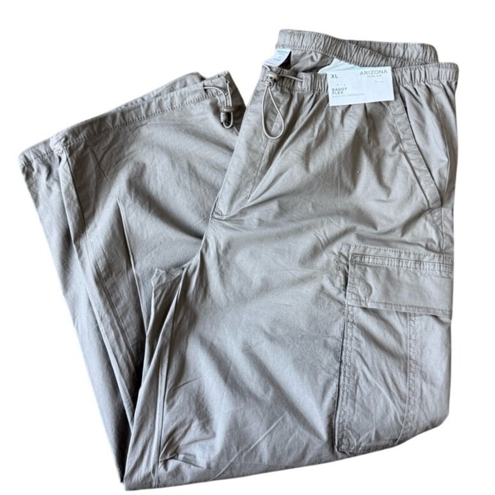 Arizona‎ Jean Co Baggy Flex Cargo Pants Mens XL Walnut Brown Bungee Hem NEW